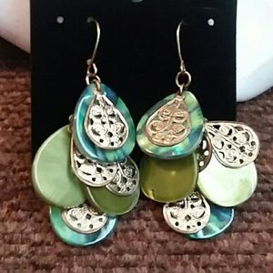 Green and Silver Dangling Earrings